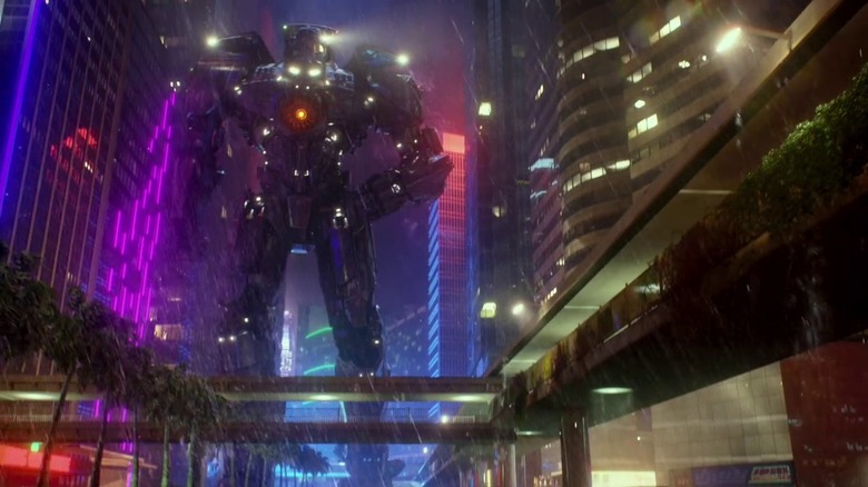 Gypsy Danger wandering through a city