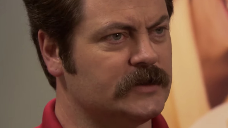 Ron Swanson looking off to the side