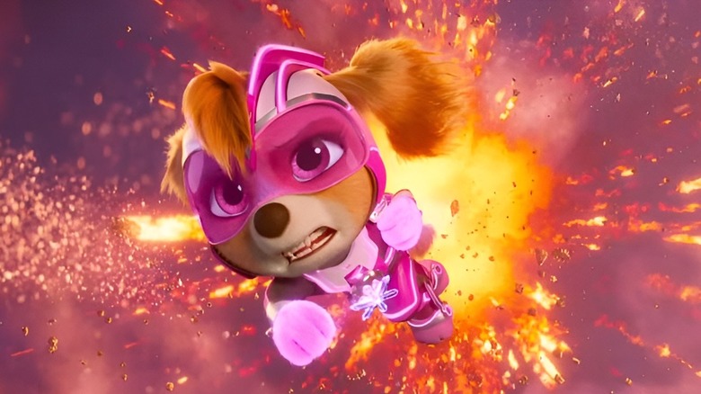 Skye jumping through an explosion