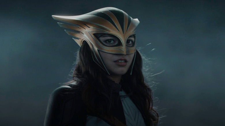 Hawkgirl surveys the wreckage of Coverdale Ranch in 