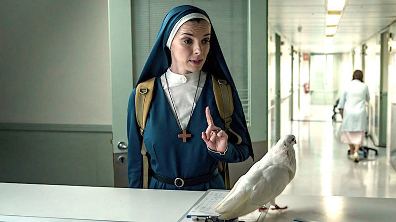 Betty Gilpin wearing Nun costume