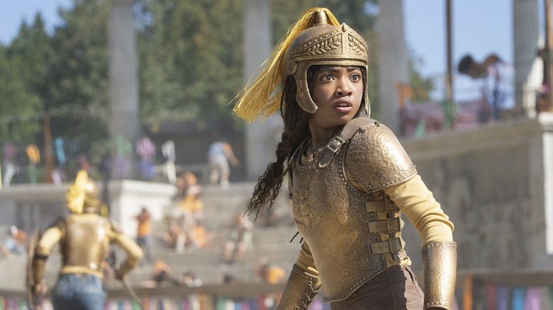 Annabeth surprised during chariot race in Percy Jackson and the Olympians