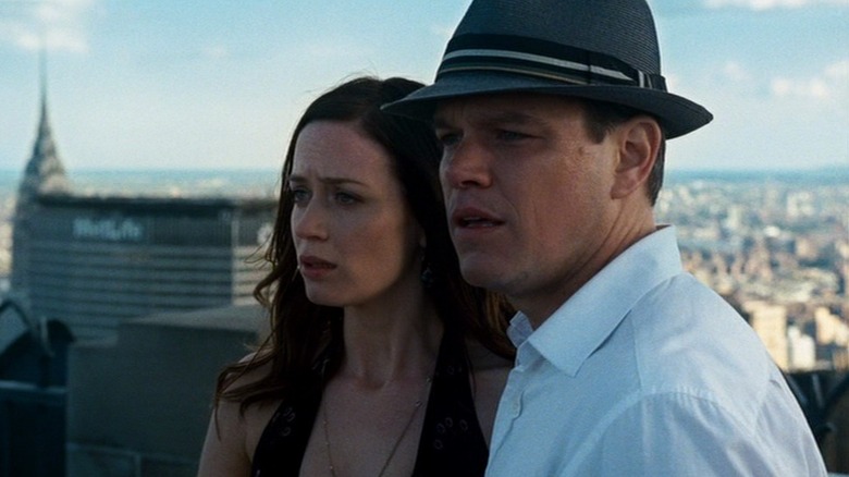 David and Elise standing on a rooftop in The Adjustment Bureau