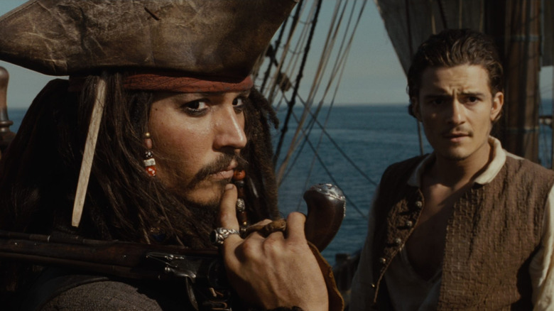 Jack Sparrow and Will Turner on the deck in 