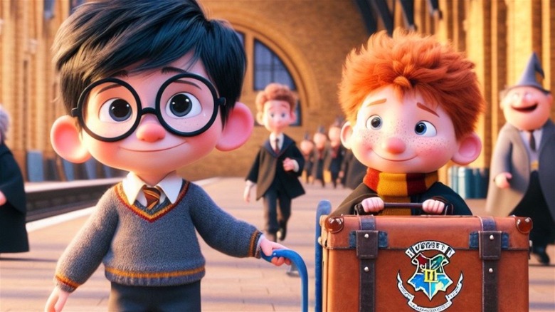 Animated Harry and Ron on train platform
