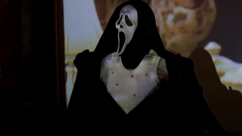 Ghostface reveals they're wearing a bulletproof vest in Scream 3 (2000)