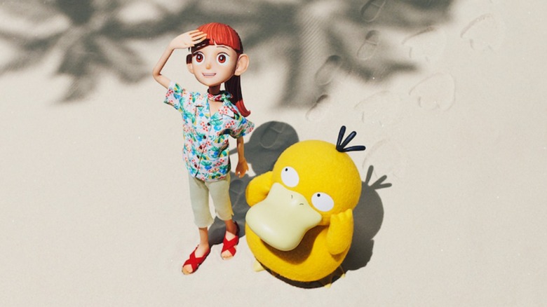 Haru and Psyduck in the offical key art for Pokemon Concierge