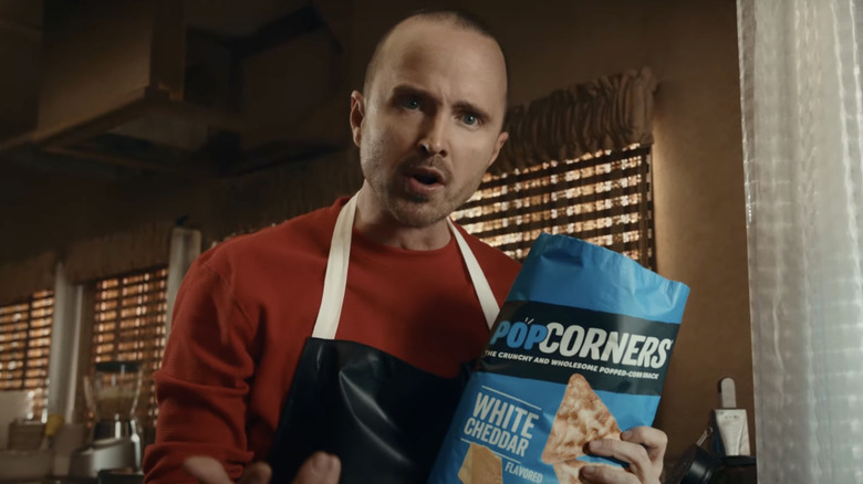 Aaron Paul as Jesse in Breaking Bad PopCorners ad showing PopCorners bag