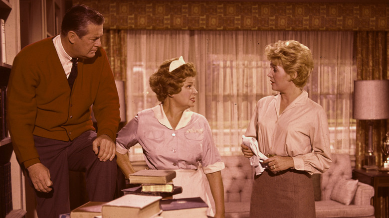 George, Hazel, and Dorothy talking in a living room in Hazel (1961)