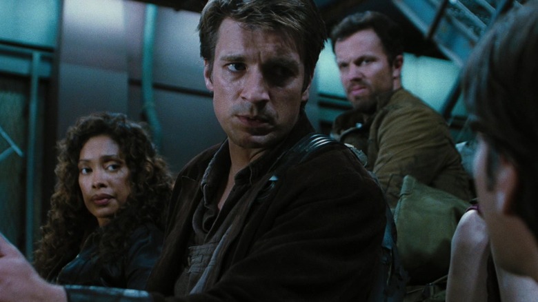 Cast of Serenity flying ship