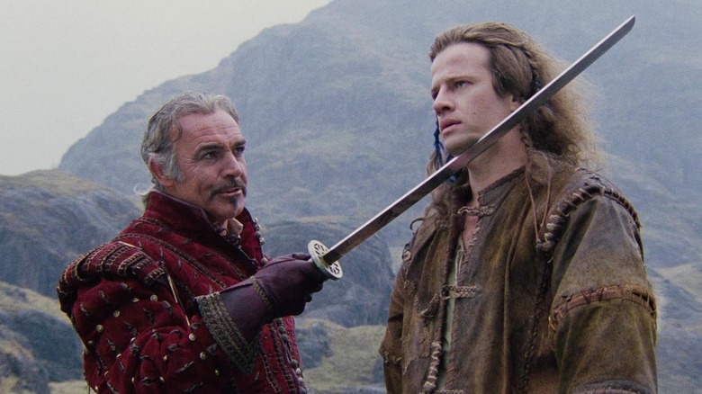 Juan Sánchez-Villalobos Ramírez holding a sword at Connor MacLeod's throat in Highlander (1986)