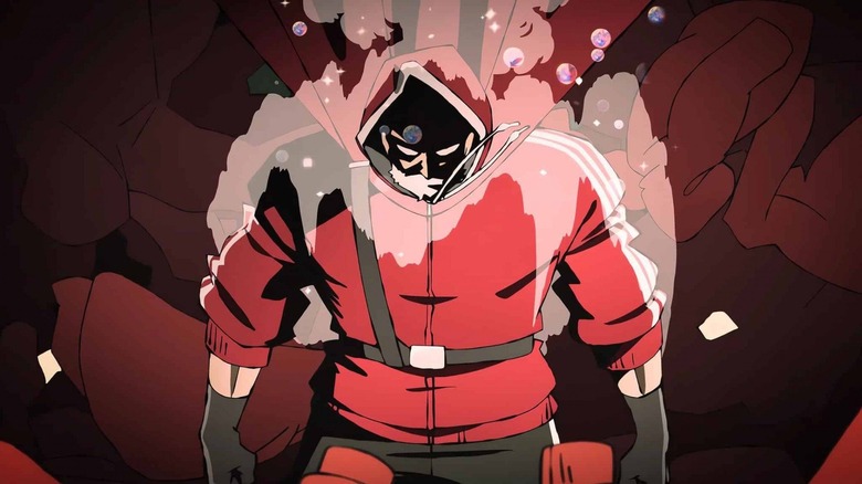 Sanda becomes Santa in a flood of red laundry in 