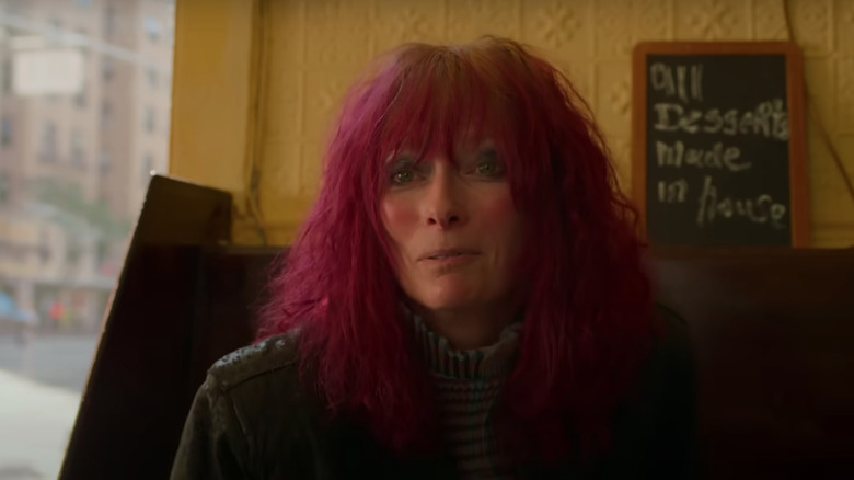 Tilda Swinton with bright pink hair