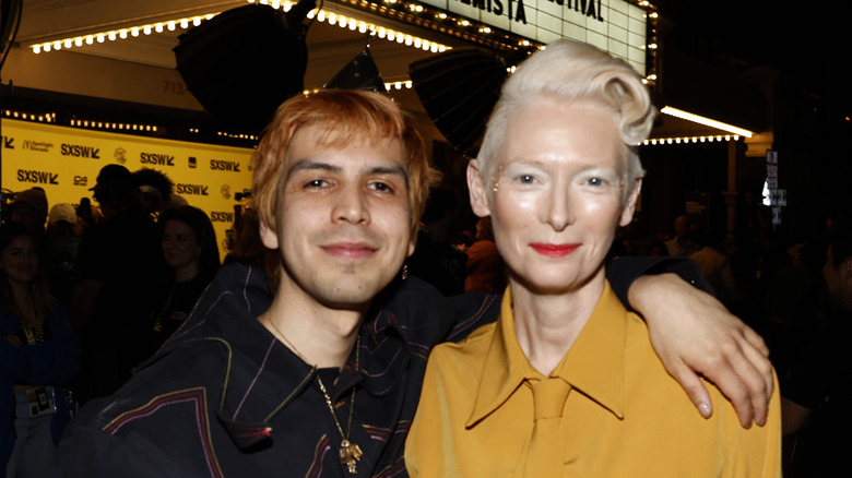 Julio Torres and Tilda Swinton smiling