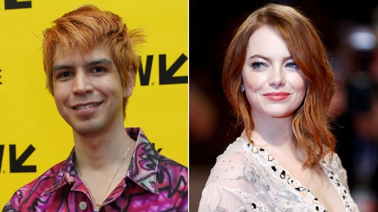Julio Torres and Emma Stone smiling