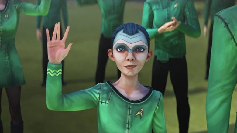 An Enterprizian gives the Vulcan salute in Star Trek: Prodigy