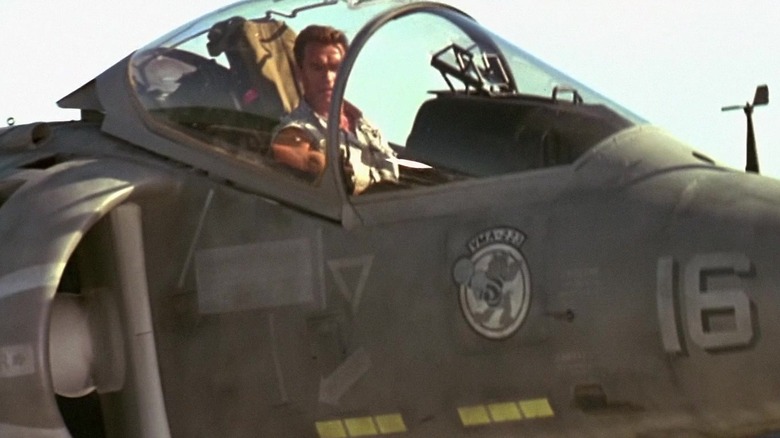 Arnold Schwarzenegger piloting jet
