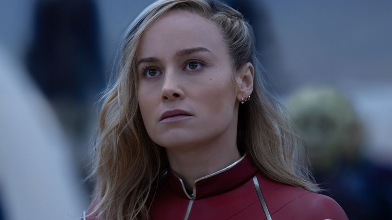 Captain Marvel looking concerned in "The Marvels" (2023)