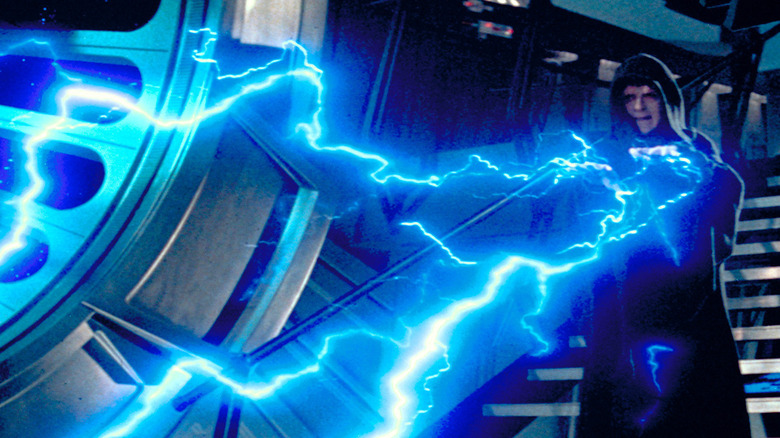 Emperor Palpatine shooting lightning bolts