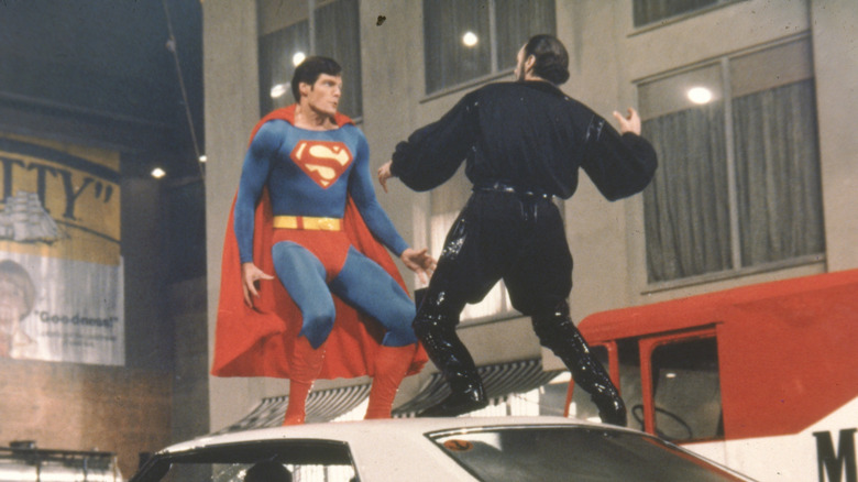 Superman and Zod fight in Metropolis in "Superman II" (1981)
