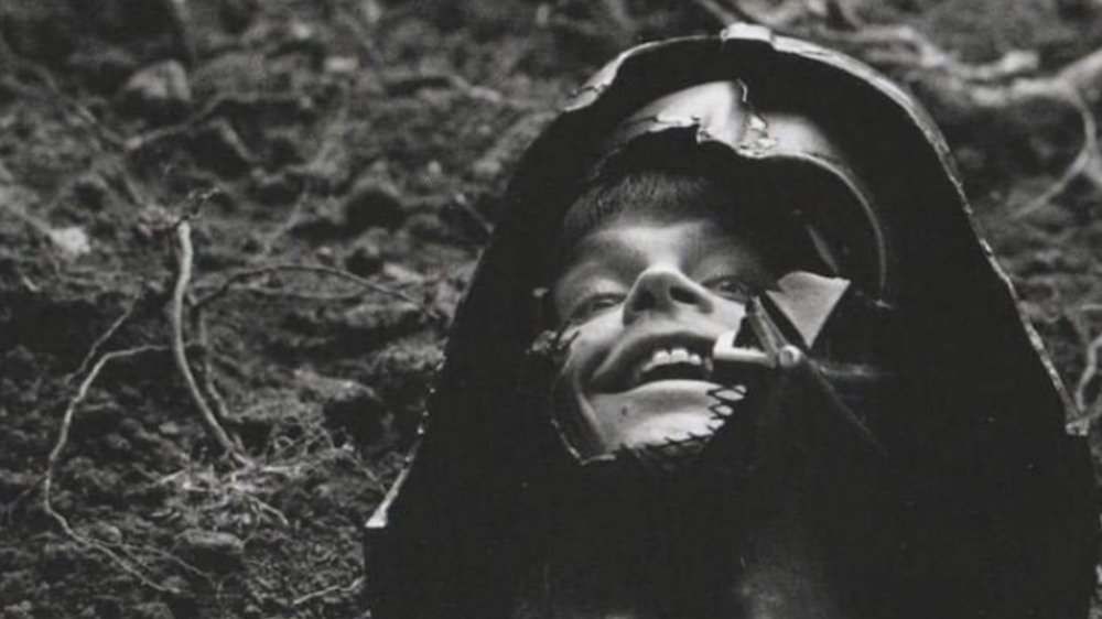 Mark Hamill having a little fun as Luke's face in the Vader helmet on Dagobah in Empire Strikes Back