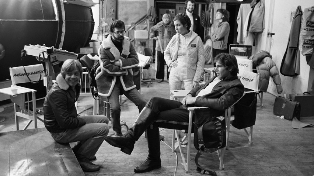 Mark Hamill, Han Solo and Carrie Fisher on set at Echo Base