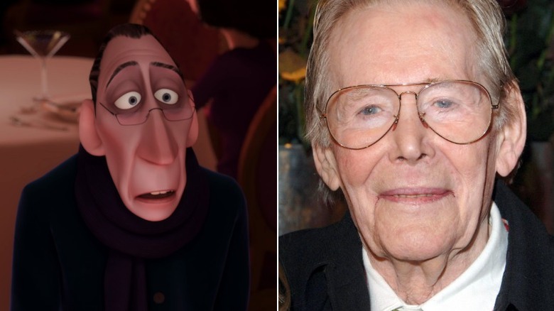 Anton Ego with a confused expression and Peter O'Toole smiling