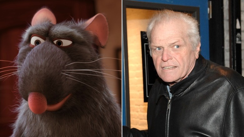Django from Ratatouille furrowing his brows and Brian Dennehy arriving at the off-Broadway opening day of A Spanish Play in 2007