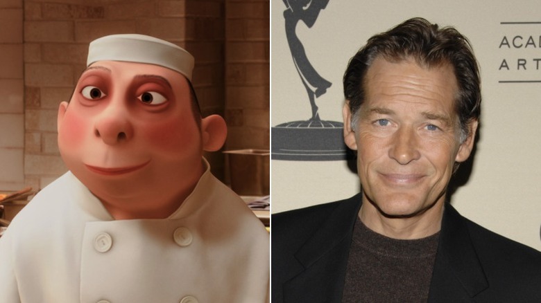 Larousse from Ratatouille smiling in the kitchen and James Remar smiling at a Dexter event in 2007