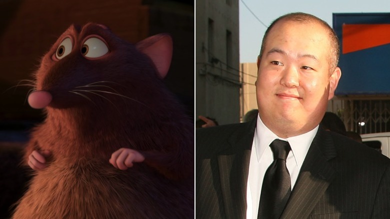 Émile from Ratatouille smiling and Peter Sohn smiling at the Ratatouille premiere in 2007