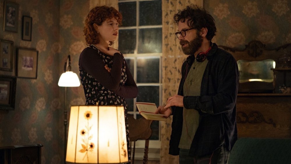 Jessie Buckley and Charlie Kaufman on the set of I'm Thinking of Ending Things
