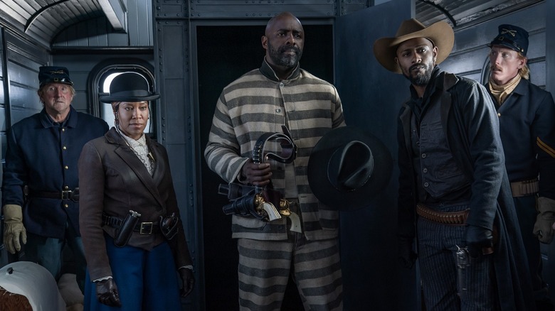Idris Elba, Regina King, and LaKeith Stanfield on train