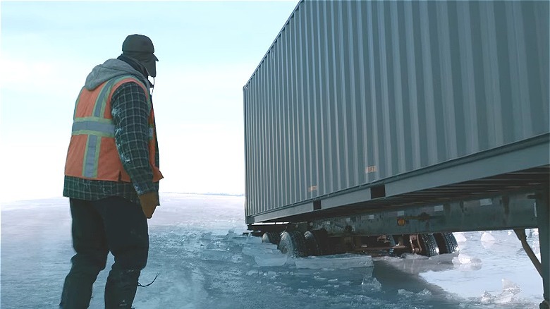 Gurty watches the truck sink in The Ice Road 