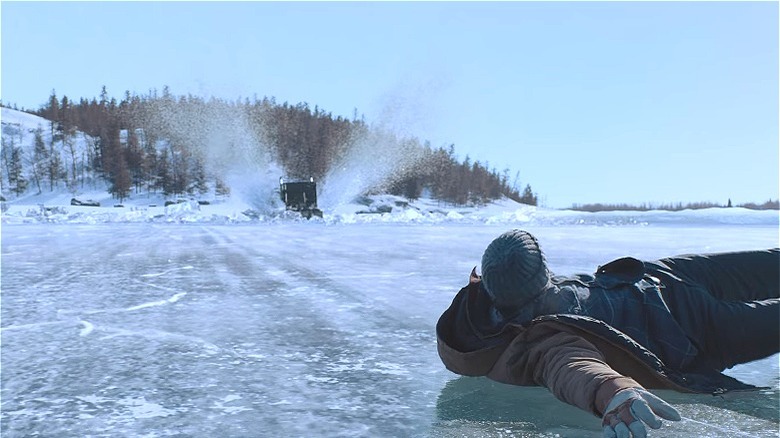 A pressure wave sinks a truck in The Ice Road 