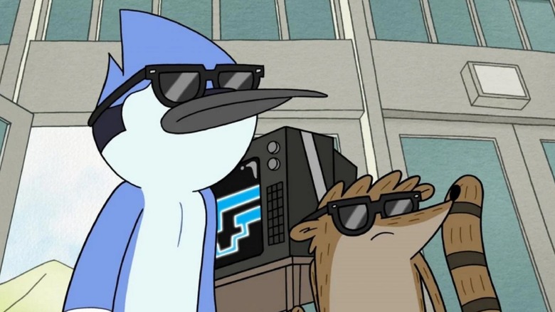 Mordecai and Rigby wearing sunglasses