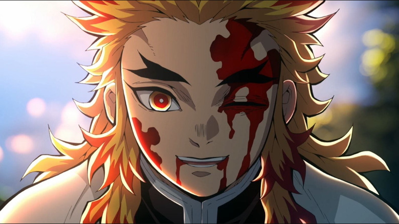 Battle damaged Rengoku smiling