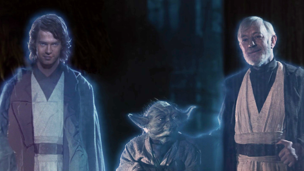 Hayden Christensen, Alec Guinness and Yoda in Return of the Jedi