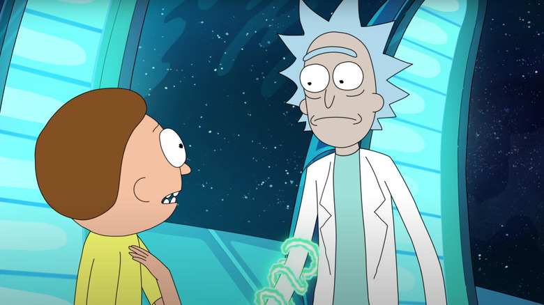 Rick and Morty confer