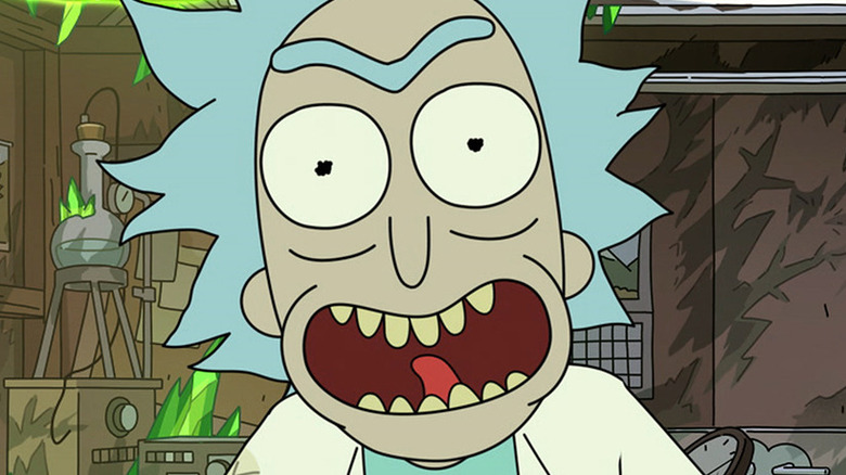 Rick Sanchez grinning manically in Rick and Morty