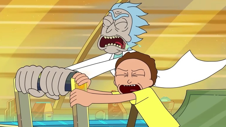 Rick and Morty pushing lever