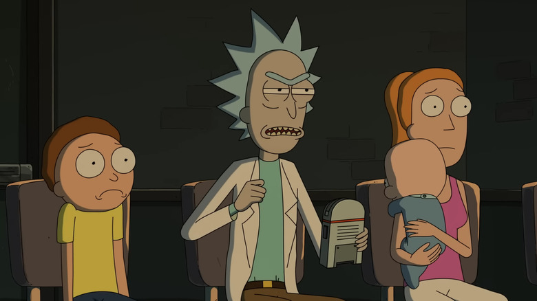 Morty, Rick, and Summer looking worried