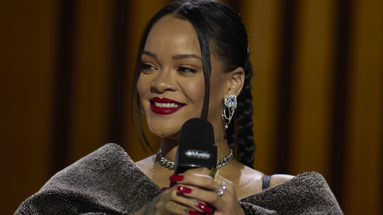 Rihanna talking at a press conference