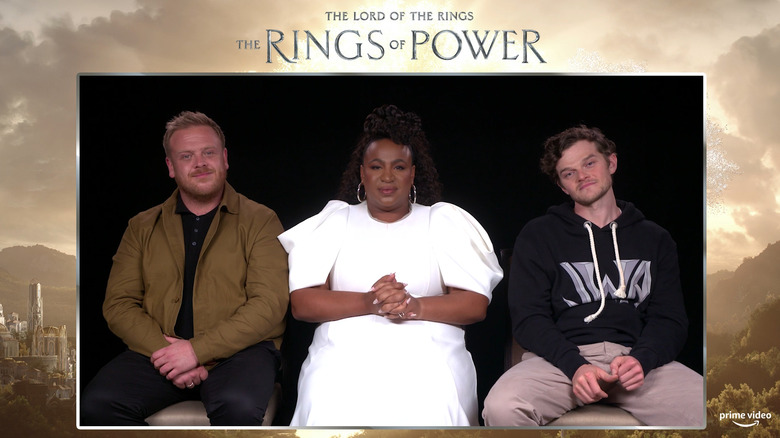 Owain Arthur, Sophia Nomvete, and Robert Aramayo posing for promotion