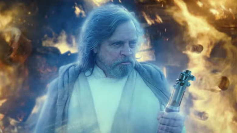 Luke Skywalker standing in fire
