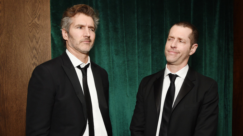 David Benioff and D.B. Weiss wearing suits