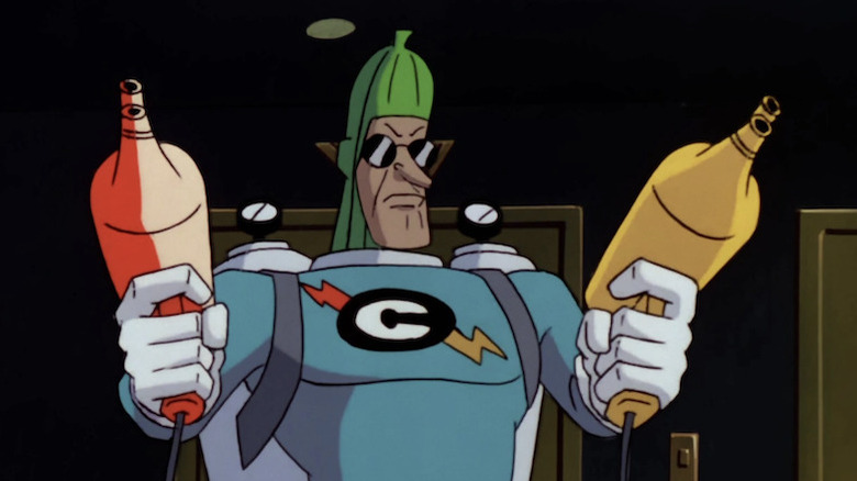 Condiment King holding sauce guns