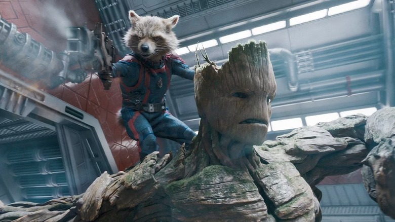 Rocket fighting atop Groot