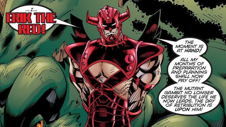 Magneto disguised as Erik the Red presiding over the trial
