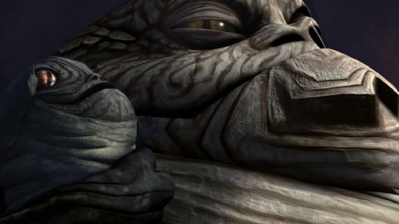 Rotta seated next to his father, Jabba, in "Star Wars: The Clone Wars" (2010)