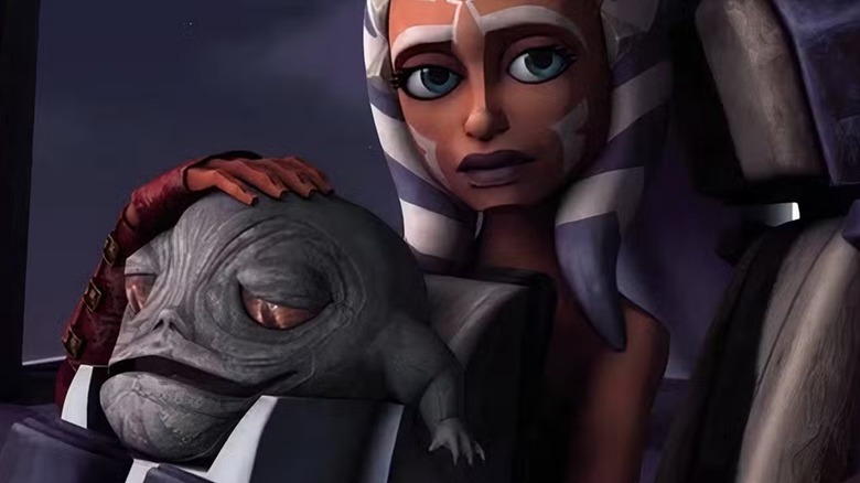 Ahsoka tending to a sickly Rotta in "Star Wars: The Clone Wars" (2008)